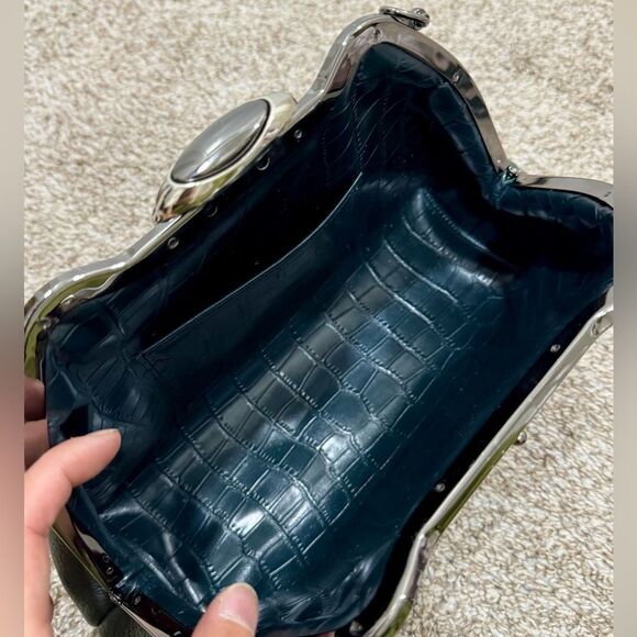 Dark Green Premium Togo Calfskin Handmade Custom Metal Frame Handbag & 2 Straps - Picture 15 of 16